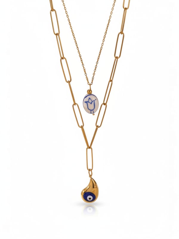 Statement Layered Blue White Flower Ceramic — Cao Jewellery