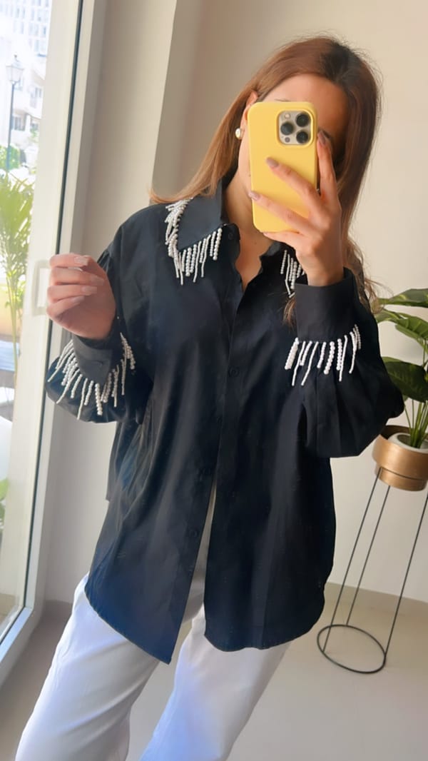 Pearl Tassel Poplin Shirt — CLOSET AFFAIR