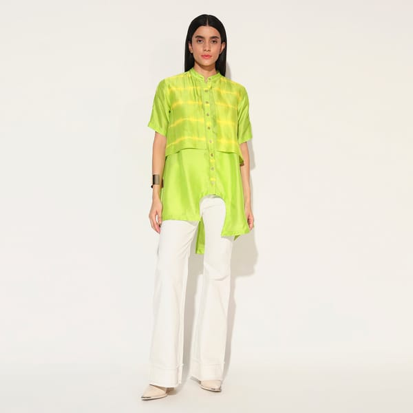 Lime Green Longline Mandarin Collar Button-Down Shirt — Linetribe