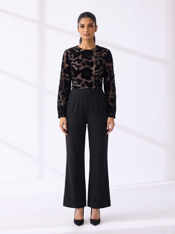 Black Lace Bodice Wide-Leg Jumpsuit — Armoire