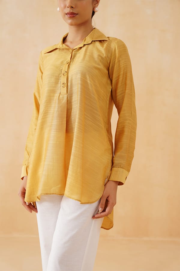 Gold Yellow Tunic and White Pants Co-ord Set — NEETIKA CHOPRA