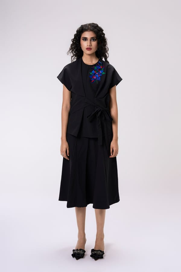 Black Wrap Top and Midi Skirt Co-ord Set — KOR