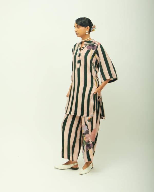 Soft Pink Striped Tunic and Wide-Leg Co-ord Set — Ofrida