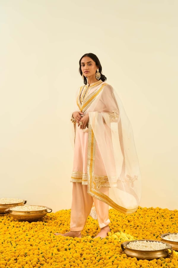 Rose Pink A-Line Kurta Salwar Set with Organza Dupatta — Sheetal Batra