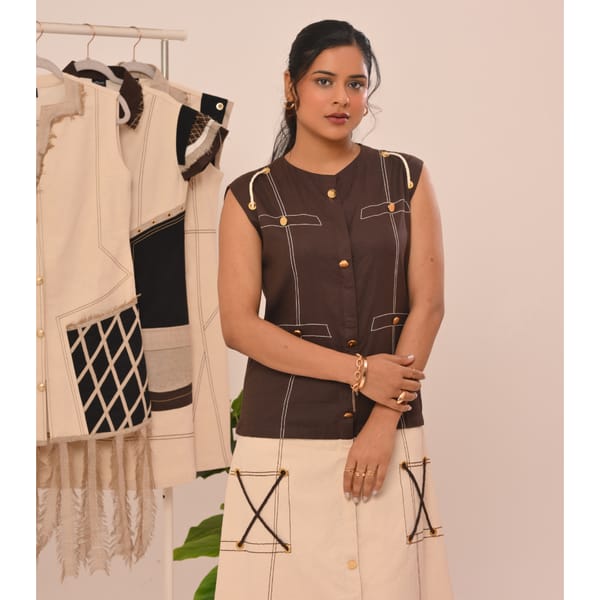 Cream Button Lace-Up Midi Dress — Veera Wear