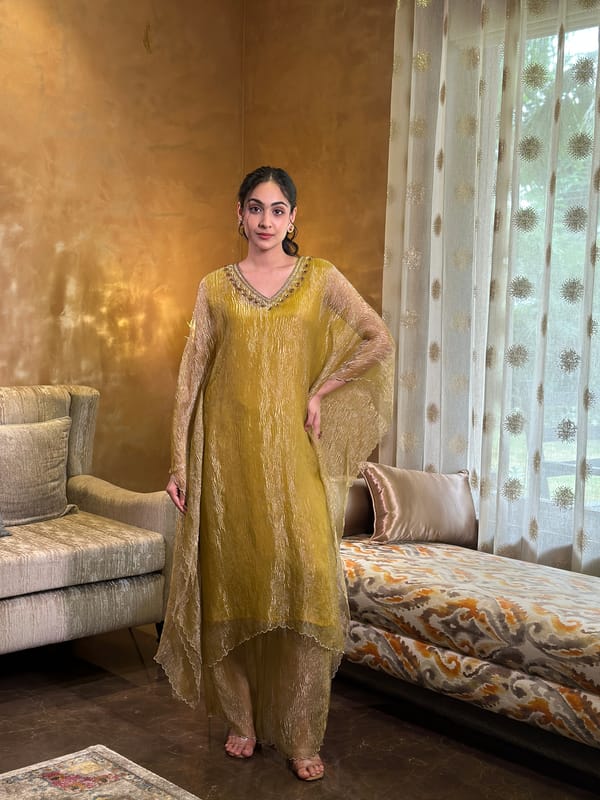 Mustard Yellow Kaftan and Wide-Leg Pant Co-ord Set — The Grey Dot