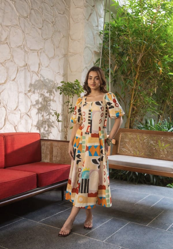 Barcelona Square Neck Midi Dress with sleeves — BEYOND TARA