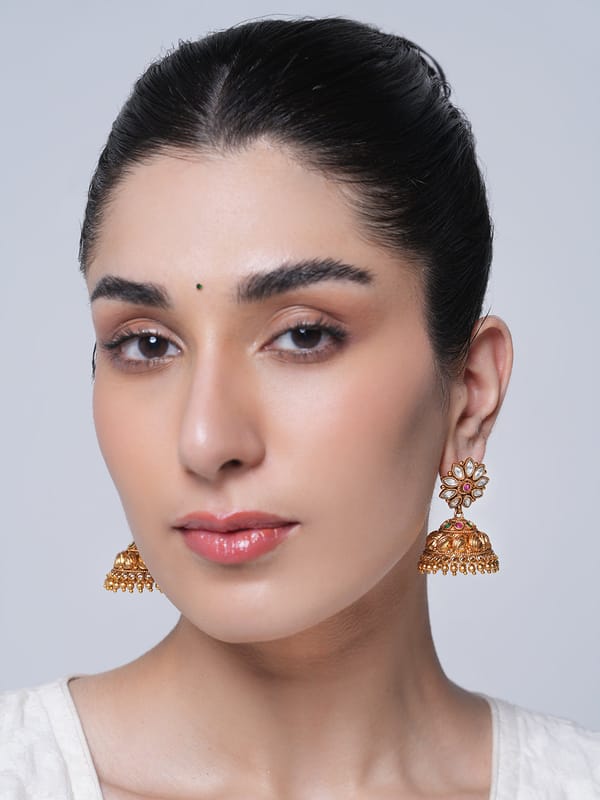 Designer Antique Multicolor Stone Jhumki — Cao Jewellery