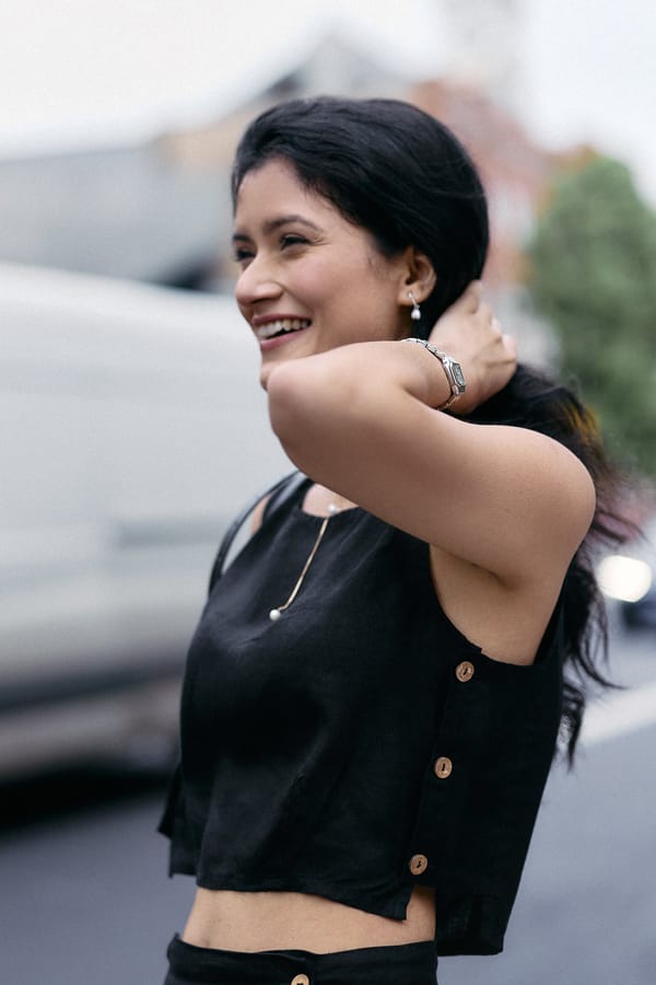 Black Hemp Boxy Crop Top with Side Buttons — REISTOR