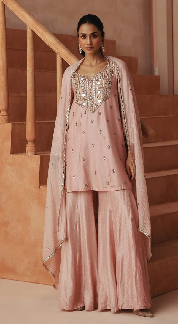Elan Embroidered Sharara Set — Basanti Kapde aur Koffee