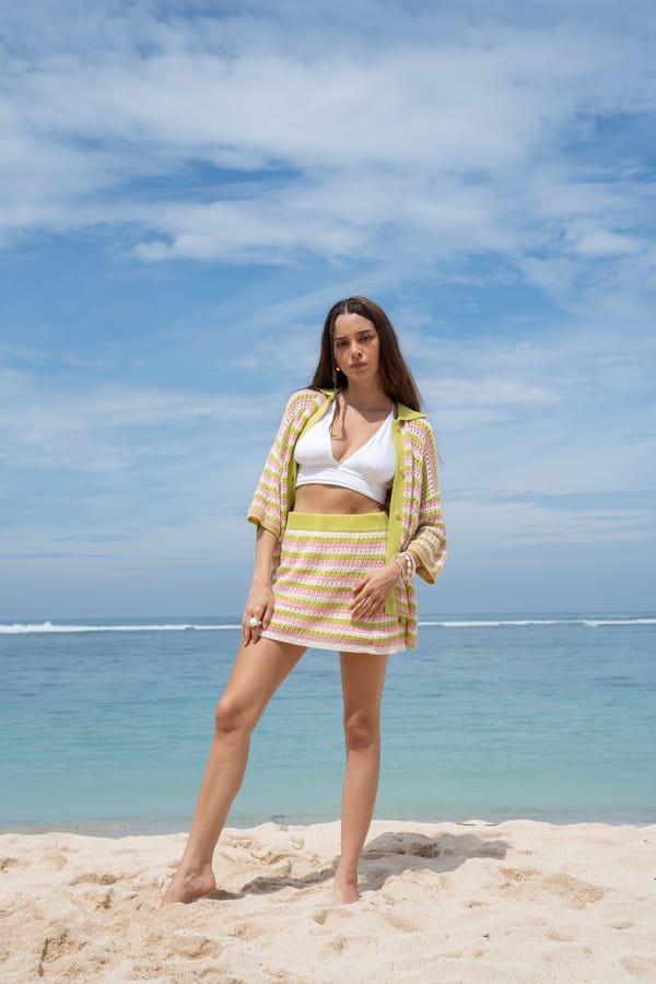 Pink and Green Pastel Striped High-Rise Mini Skirt — Kuuky