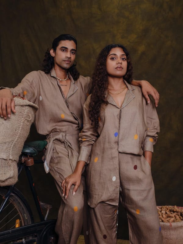 Khaki Printed Linen Button-Down Shirt — House of Urmi