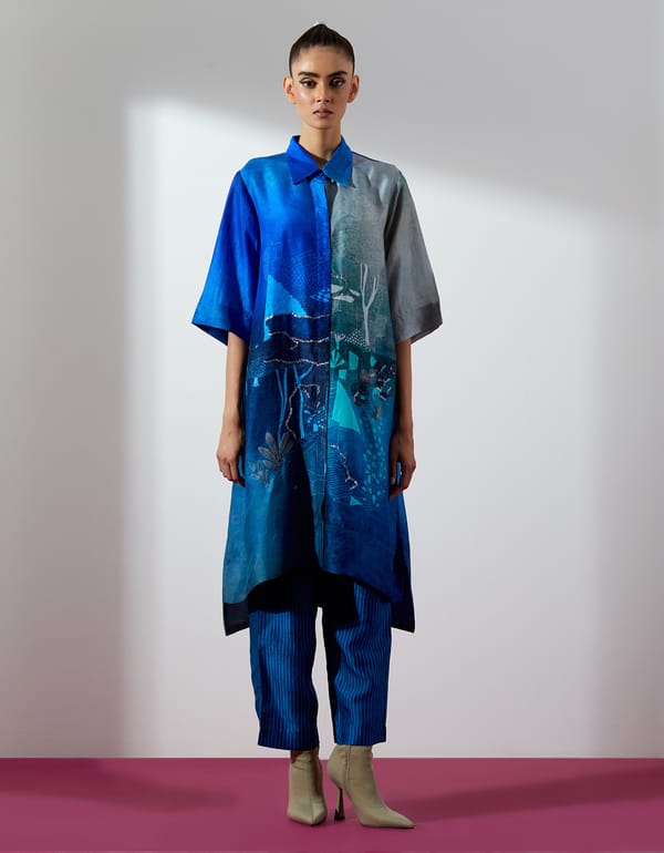 Horizon Blue & Grey Kurta Pant Set — CLOS