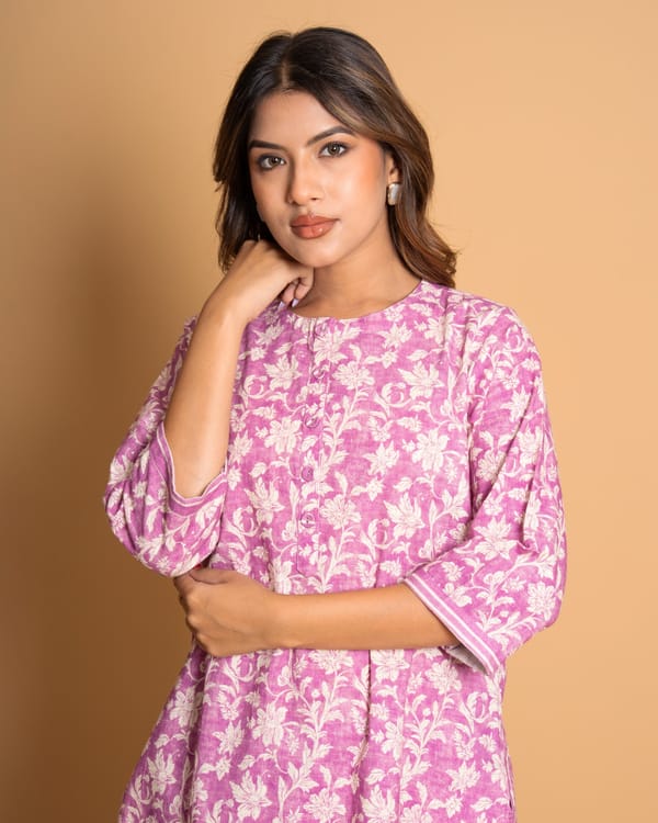 Pink Pearl Digital Print Cotton Linen Kurta Set (Set of 2) — Kameez