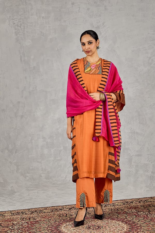 Burnt Orange Embroidered Yoke Kurta Co-ord Set — SHIVANI BHARGAVA