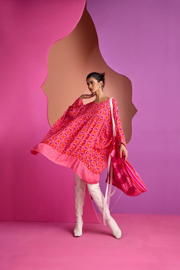Hot Pink Geometric Print Smock Dress — CUIN