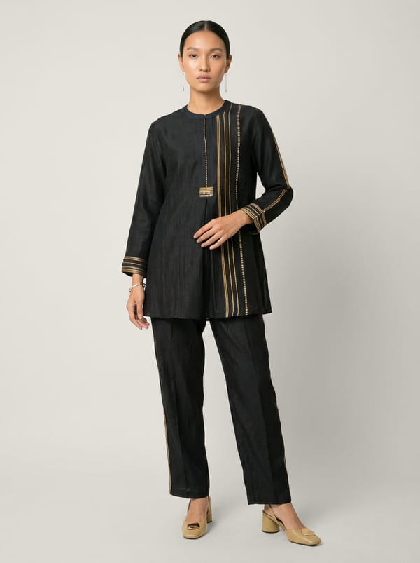 Linen Axis Co-ord Set - Black — SAUNDH