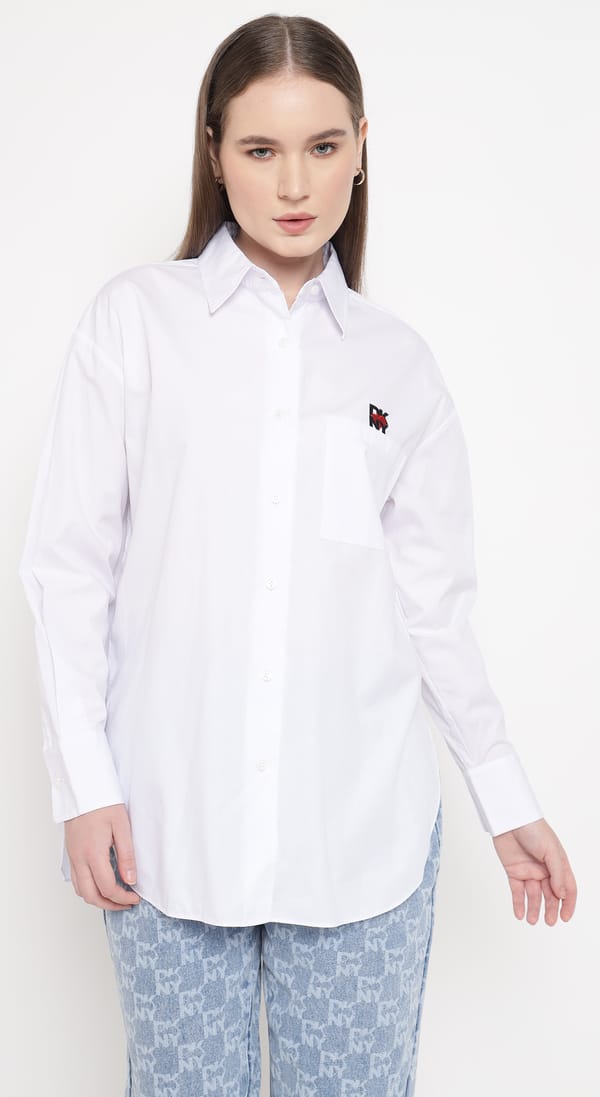 White Oversized Cotton Button-Down Shirt — DKNY