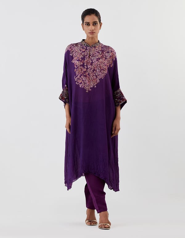 Purple Printed Kaftan Style Kurta with Salwar — Kavita Bhartia