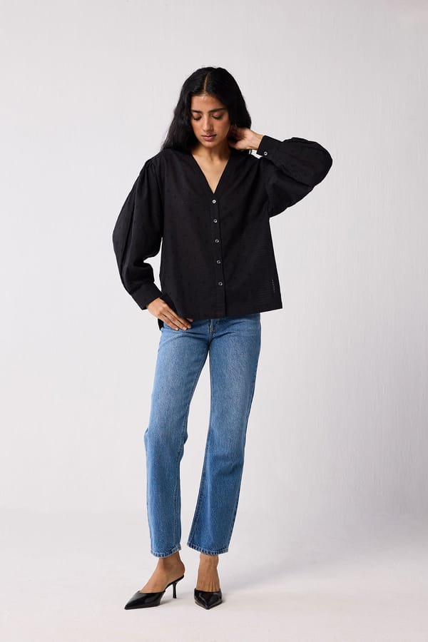 Embroidered Shirt with Long Balloon Sleeves — REISTOR