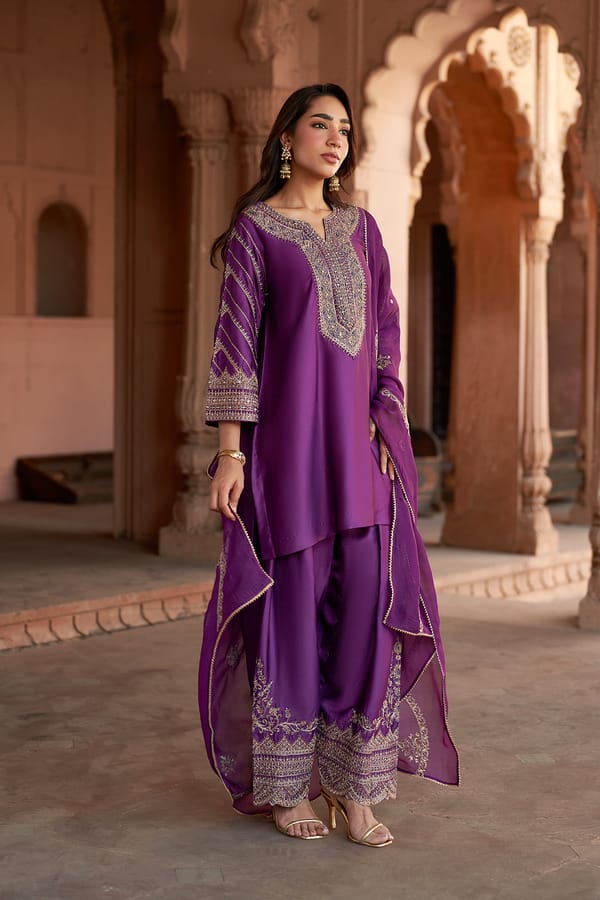 Jashn Wine Hand Embroidered Farshi Set — INCHING INDIA