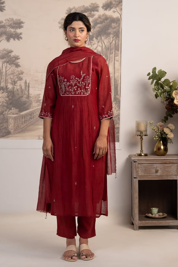 Maroon Red Flamingo Suit Set — Tatwa Designs