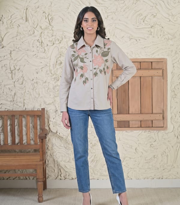 Bloom Story Beige Shirt — RUCHIKA MALLIKA LABEL