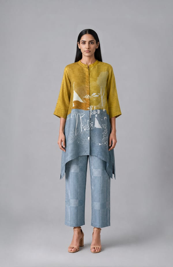 Olive Grey Printed Shirt & Pant Set — CLOS