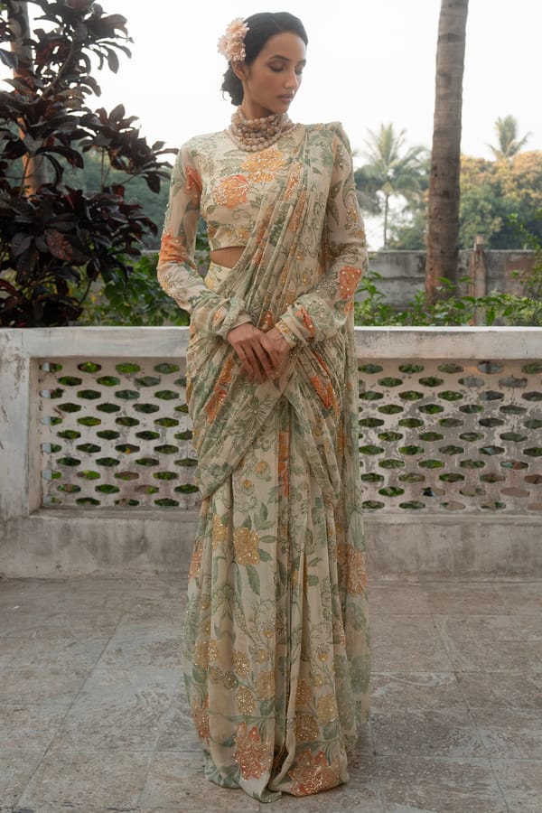 Alaia Saree Set � Ivory — Paulmi and Harsh