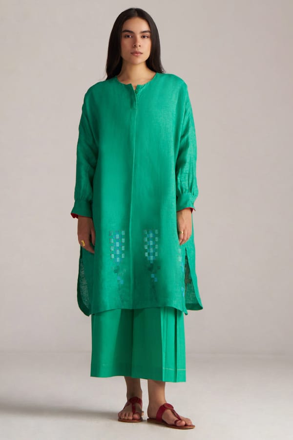 Simply Green Linen Kurta and Wide-Leg Pants Co-ord Set — Ganga Fashions Pvt Ltd