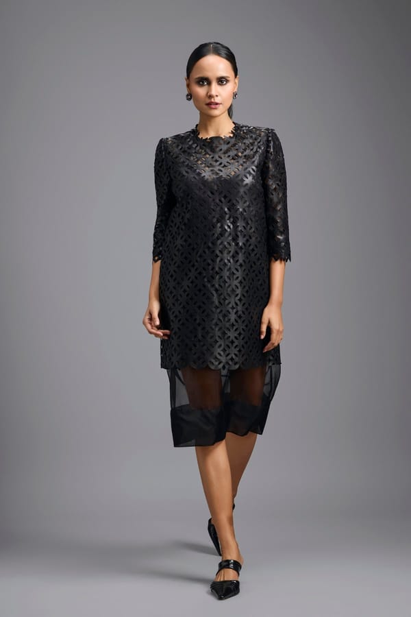 Laser-Cut Dress with Sheer Hem — Deepika Arora