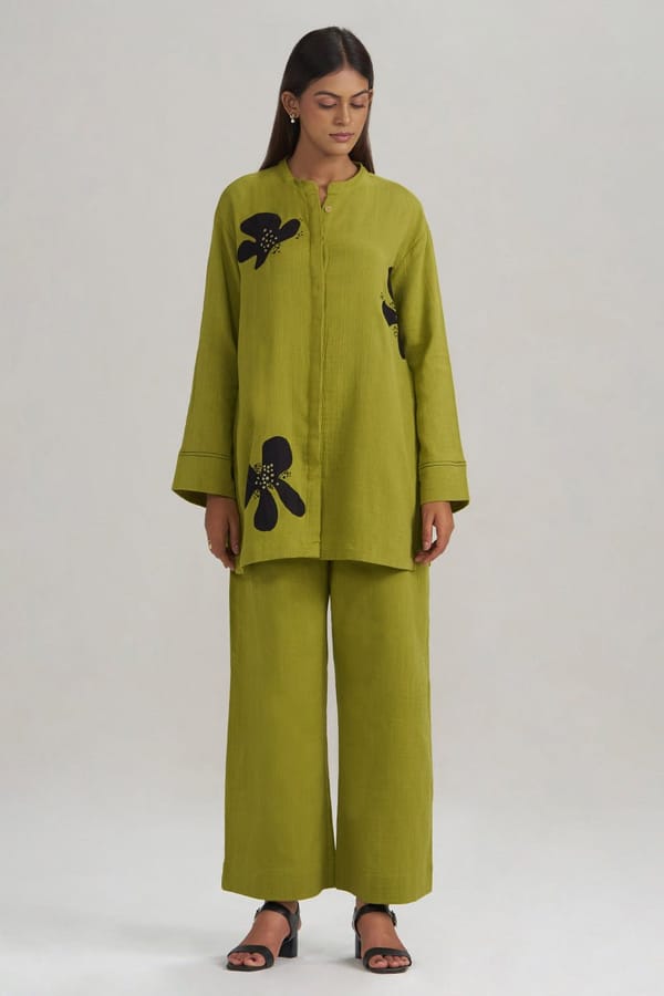 Lime Green Botanical Co-ord Set — Ganga Fashions Pvt Ltd