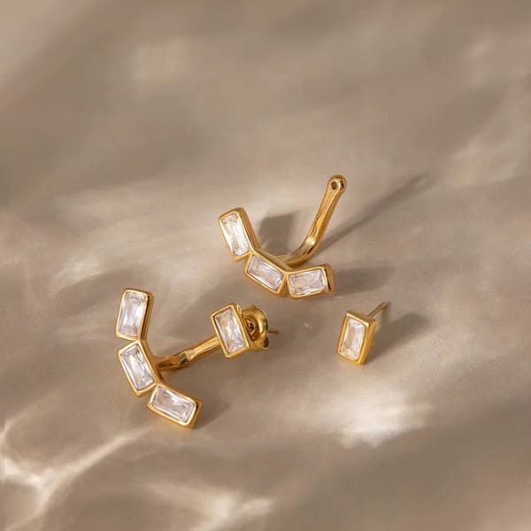 18K Gold Plated Baguette Crystal Earring, Jessi — Inaya Accessories