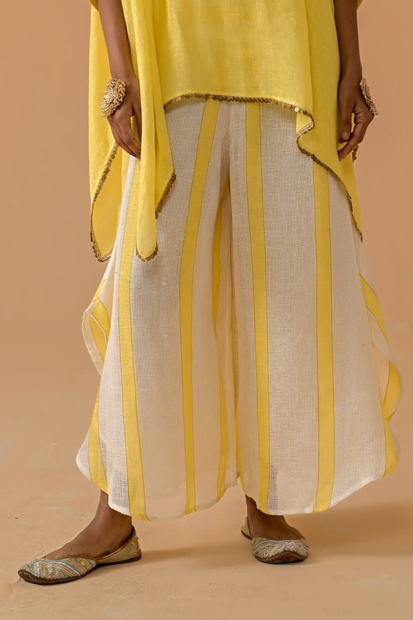 Yellow Stripe Gauze Linen Palazzo Trousers — YELL
