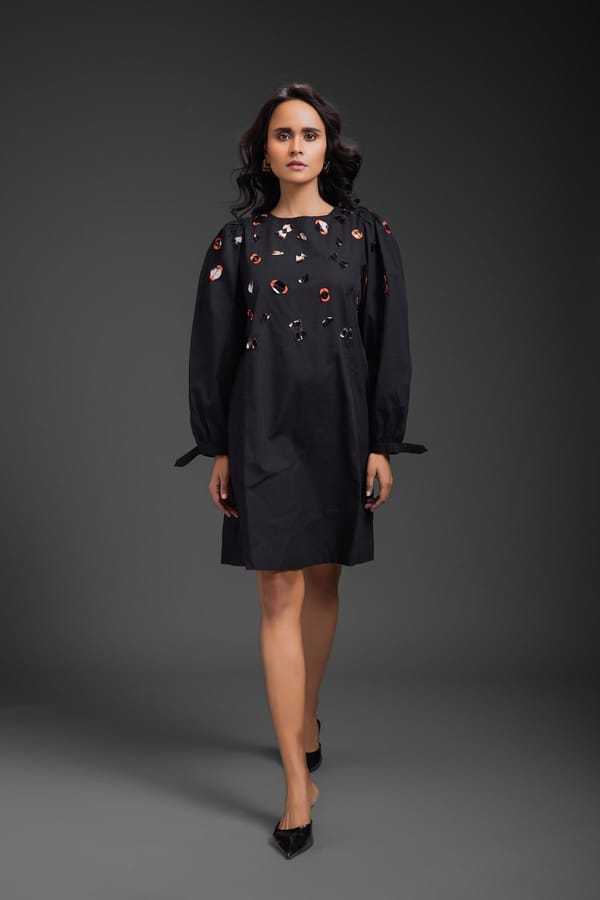 Cotton Dress With Neon Metallic Detailing — Deepika Arora