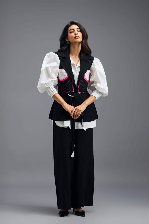 WHITE VOLUMINOUS PUFF-SLEEVE SHIRT — Deepika Arora