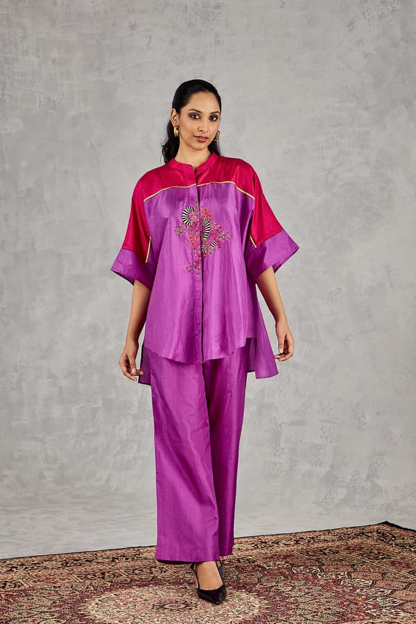 Purple And Hot Pink Colourblock Namah Tunic Set — SHIVANI BHARGAVA
