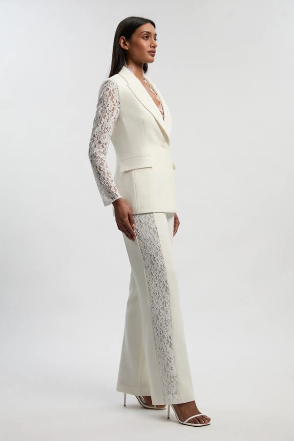 Ivory High-Rise Wide-Leg Trousers with Lace Side Panels — KAREN MILLEN