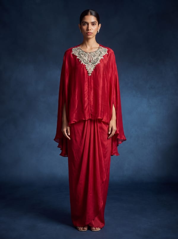 Red Crepe Crimson Co-ord Set — 107 DEGREE