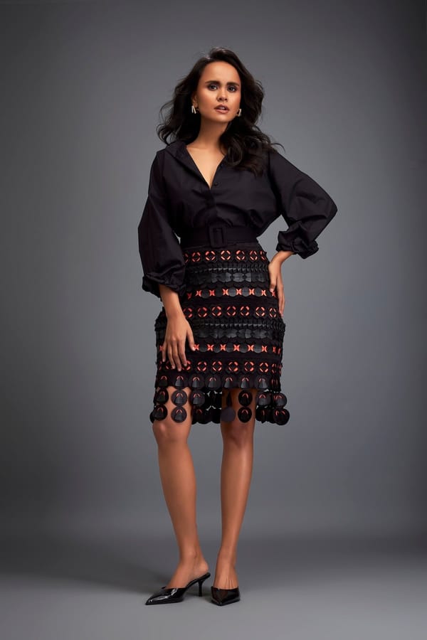 Skirt with Layered Geometric Cutouts — Deepika Arora