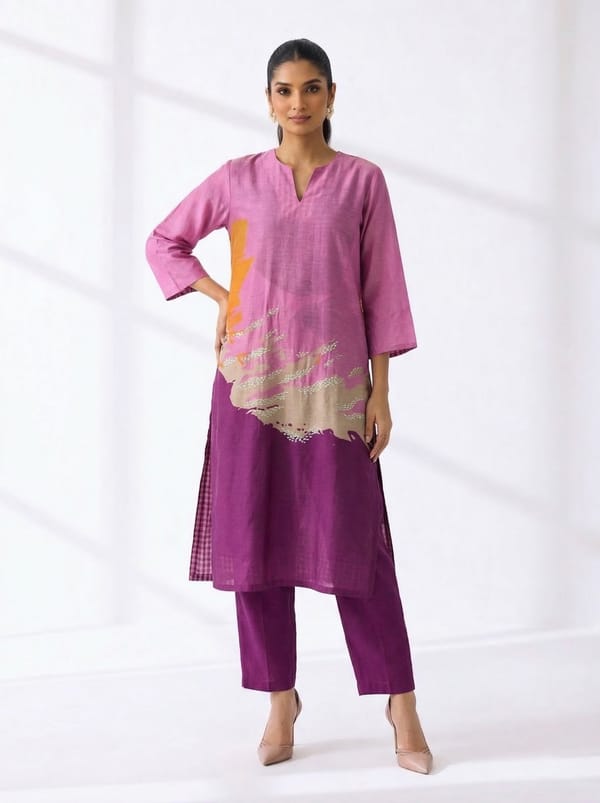 Purple Linen Silk Kurta and Pant Co-ord Set — CLOS