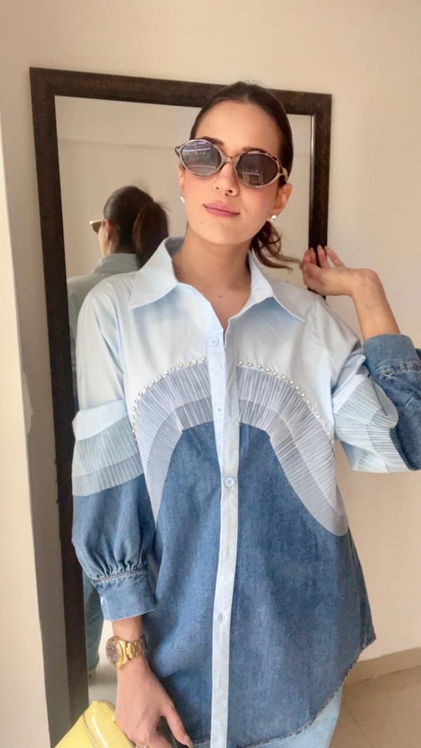 Studded Poplin Denim Shirt — CLOSET AFFAIR
