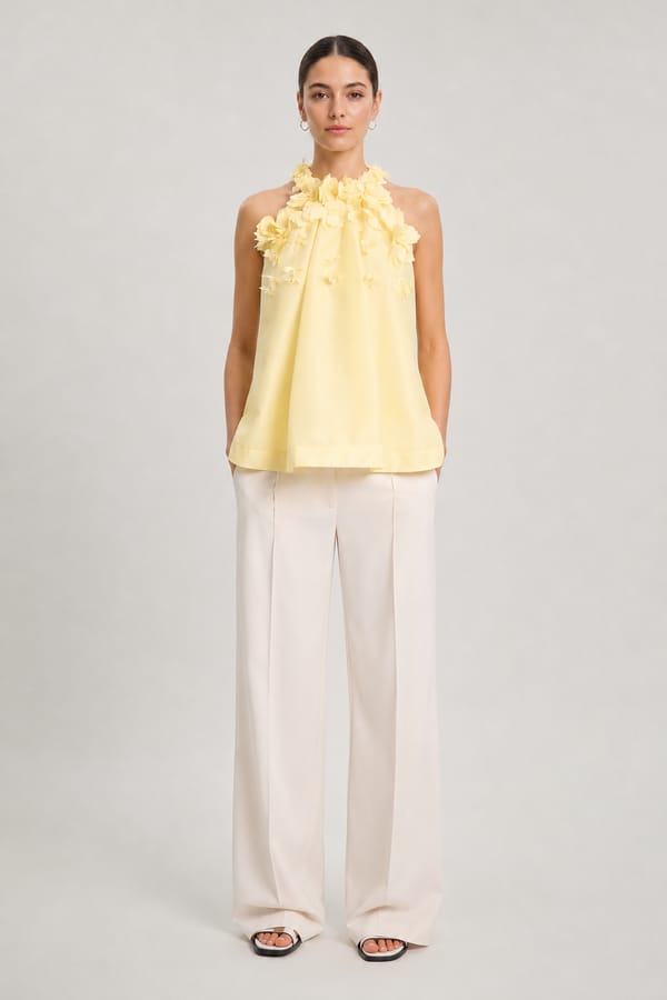 Floral Applique Woven Halter Woven Blouse — KAREN MILLEN