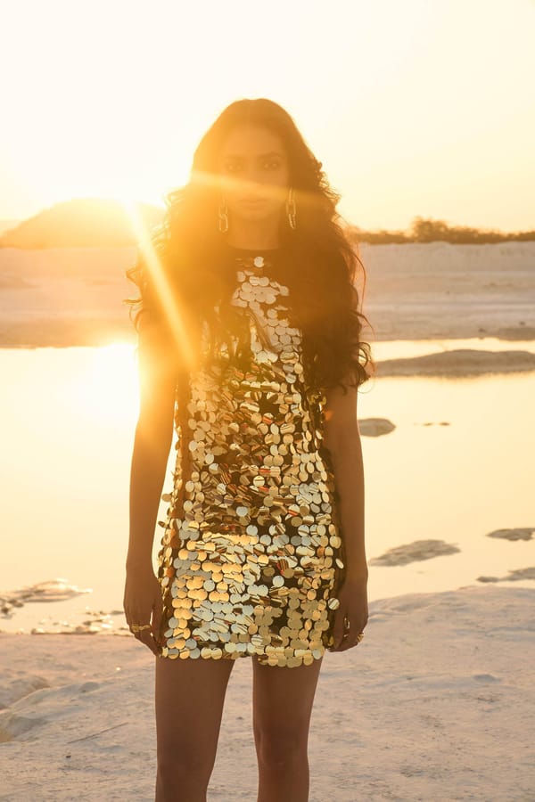 Gold Paillette High Neck Sleeveless Mini Dress — Dash and Dot