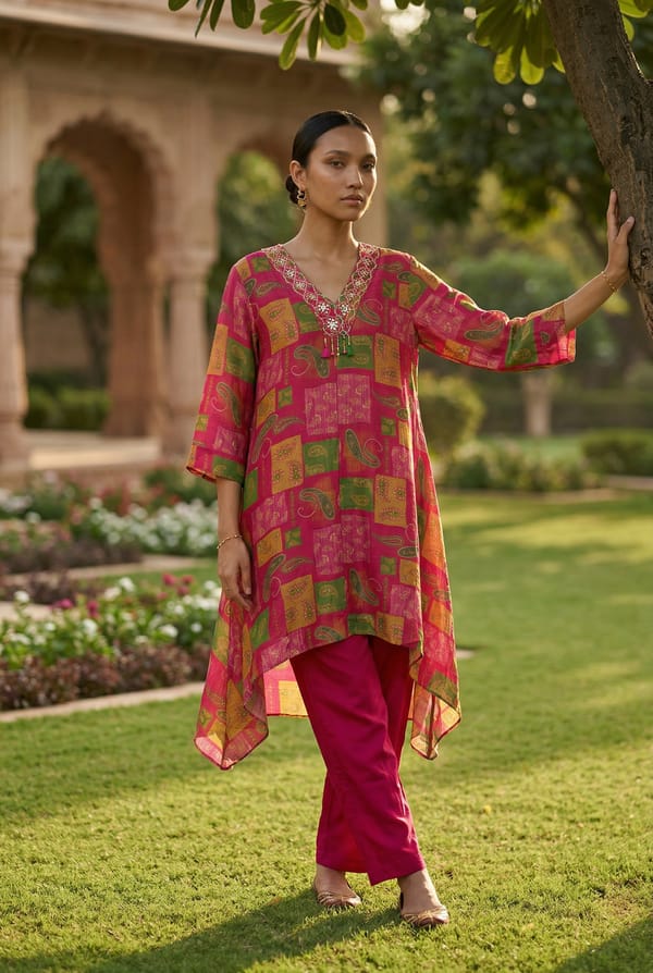 Mehrgul Kurta Set - Pink — SAUNDH