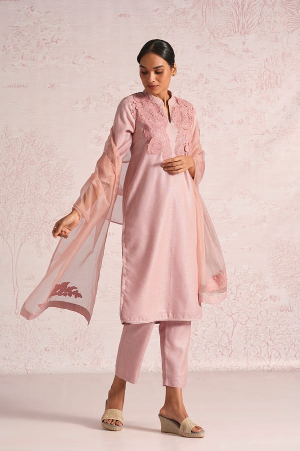 Floral Shadows Kurta Set With Dupatta — Kaveri