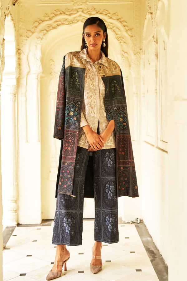 Mughal Print Longline Jacket and Wide-Leg Pants Co-ord Set — Dash and Dot