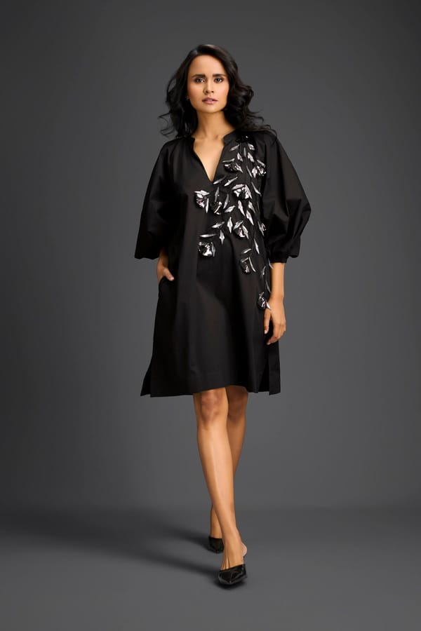 Green Metallic Floral Embroidered Dress — Deepika Arora