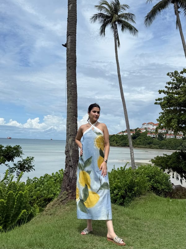Blue Limoncello Print Halter Neck Midi Dress with Pockets — GAIMA LABEL