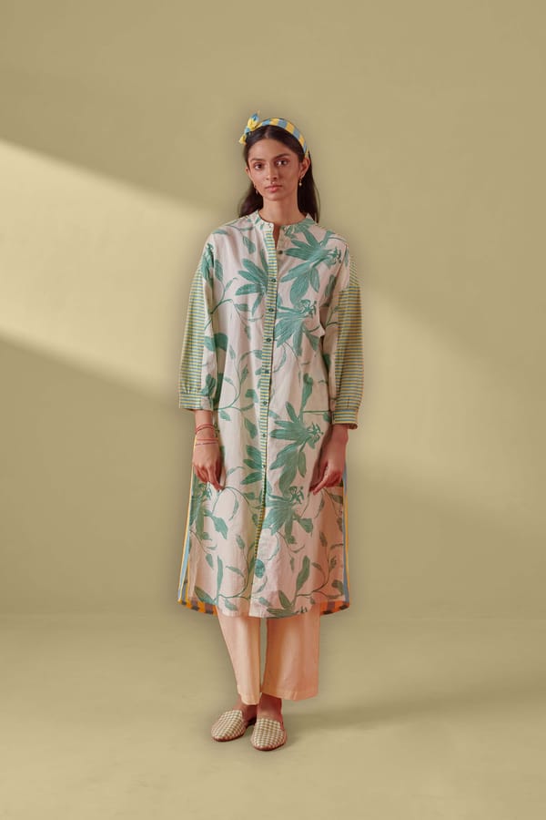 Celina Cream & Green Shirt Style Kurta — Shop Roho